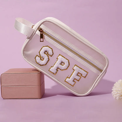 Basic Classic Style Letter Solid Color PVC Square Makeup Bags