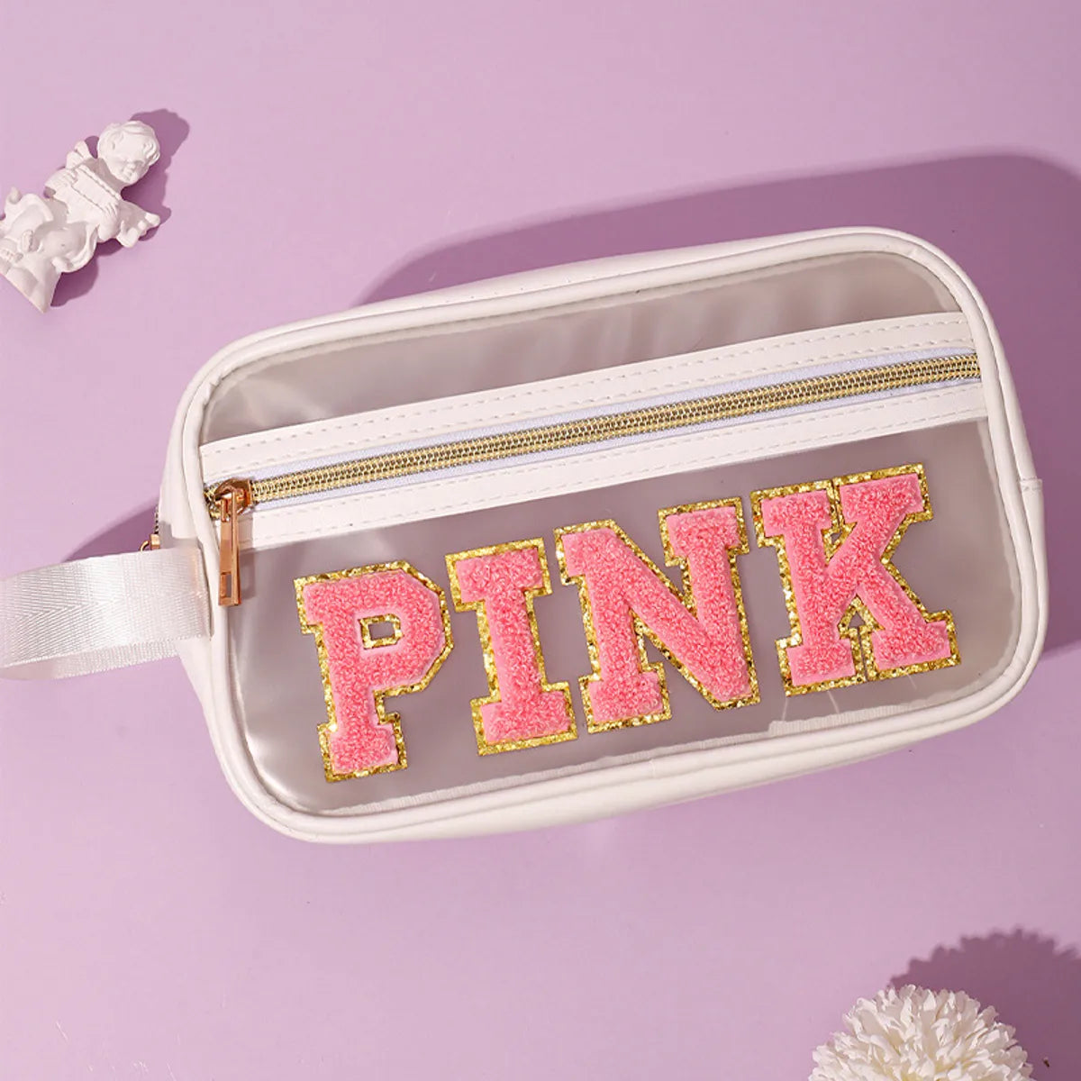 Basic Classic Style Letter Solid Color PVC Square Makeup Bags