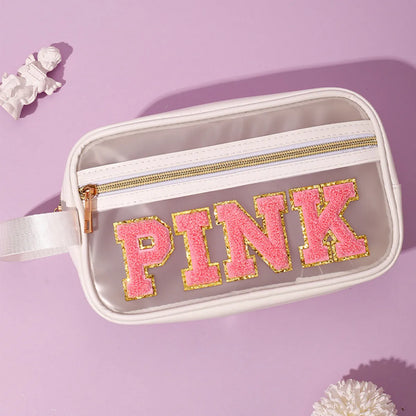 Basic Classic Style Letter Solid Color PVC Square Makeup Bags