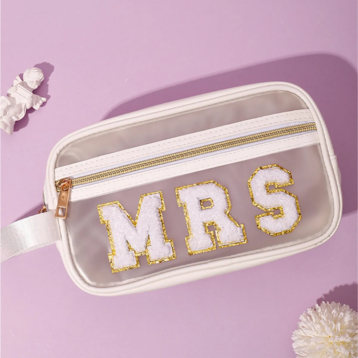 Basic Classic Style Letter Solid Color PVC Square Makeup Bags