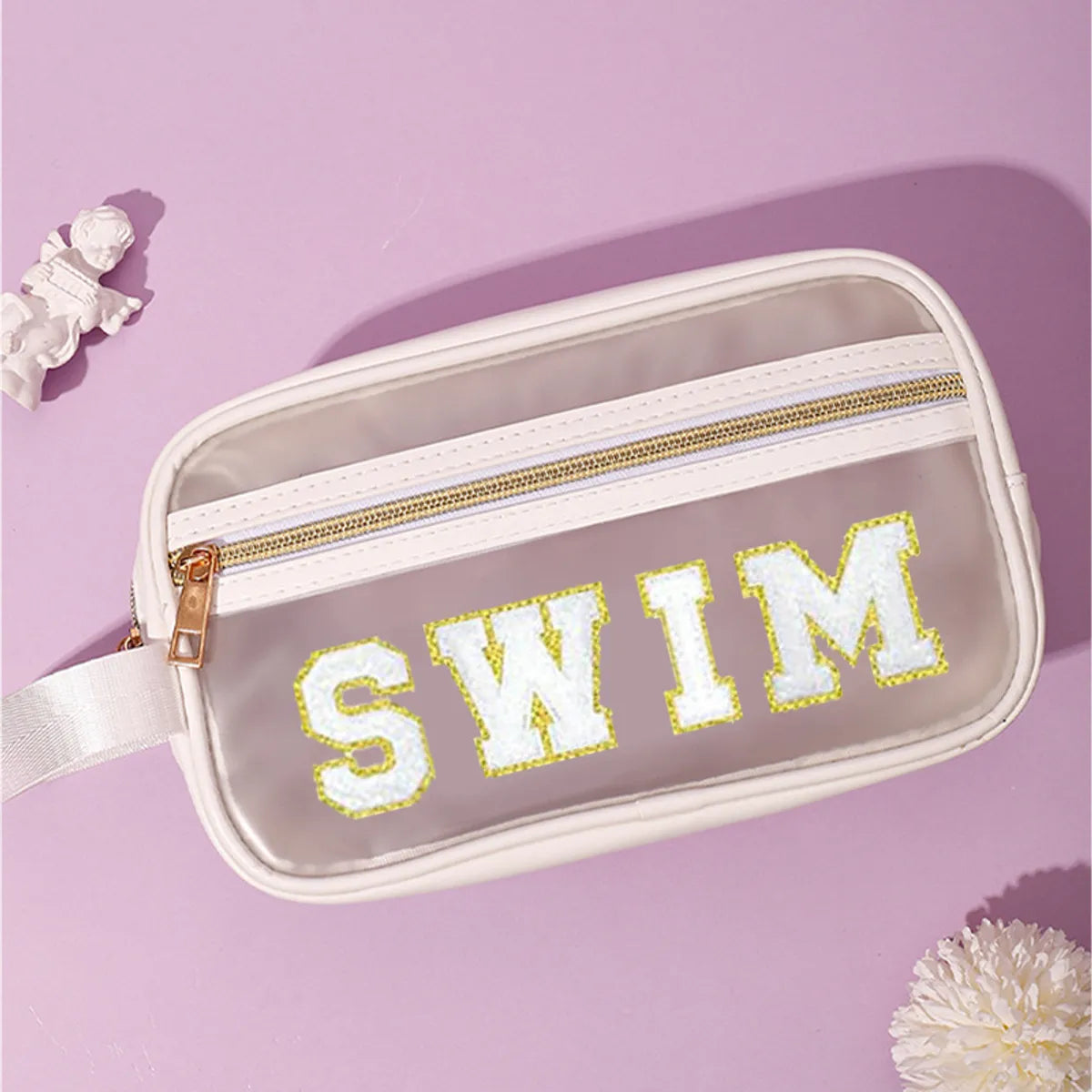 Basic Classic Style Letter Solid Color PVC Square Makeup Bags