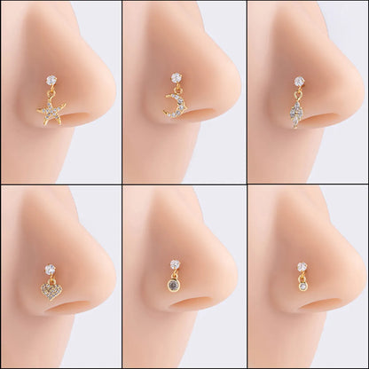 Basic Classic Style Moon Starfish Heart Shape Stainless Steel Plating Inlay Zircon 18k Gold Plated Nose Studs