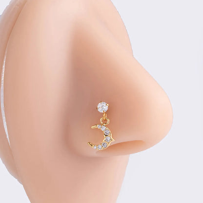 Basic Classic Style Moon Starfish Heart Shape Stainless Steel Plating Inlay Zircon 18k Gold Plated Nose Studs