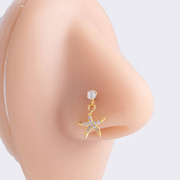 Basic Classic Style Moon Starfish Heart Shape Stainless Steel Plating Inlay Zircon 18k Gold Plated Nose Studs