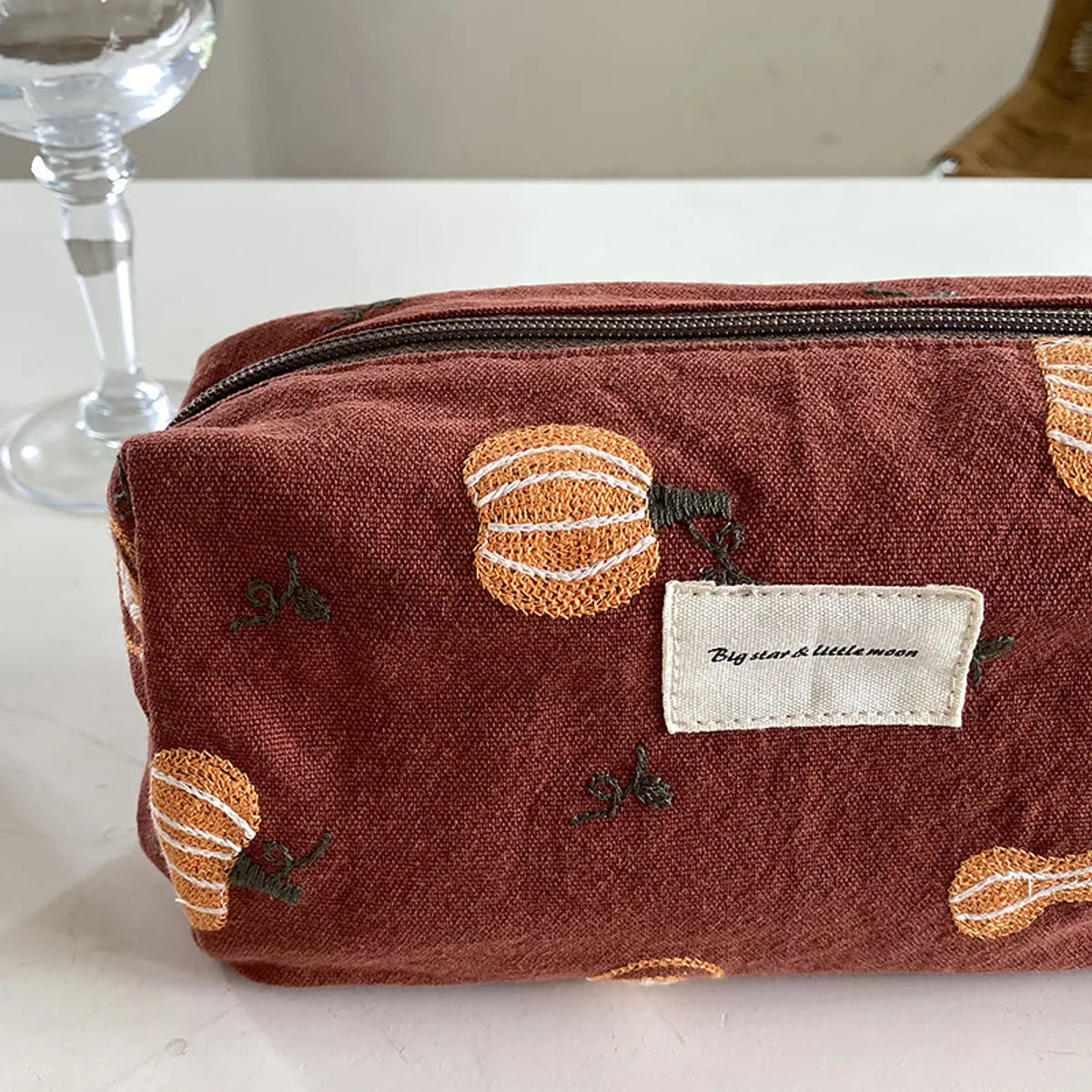 Basic Classic Style Pumpkin Tree Cat Linen Square Makeup Bags