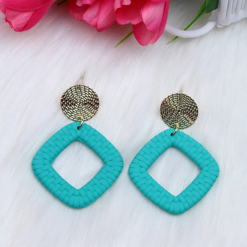 Basic Classic Style Round Square Arylic Spray Paint Women'S Drop Earrings