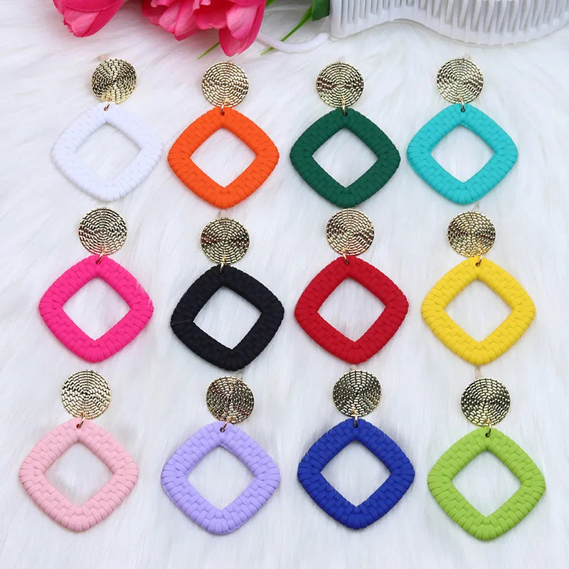 Basic Classic Style Round Square Arylic Spray Paint Women'S Drop Earrings