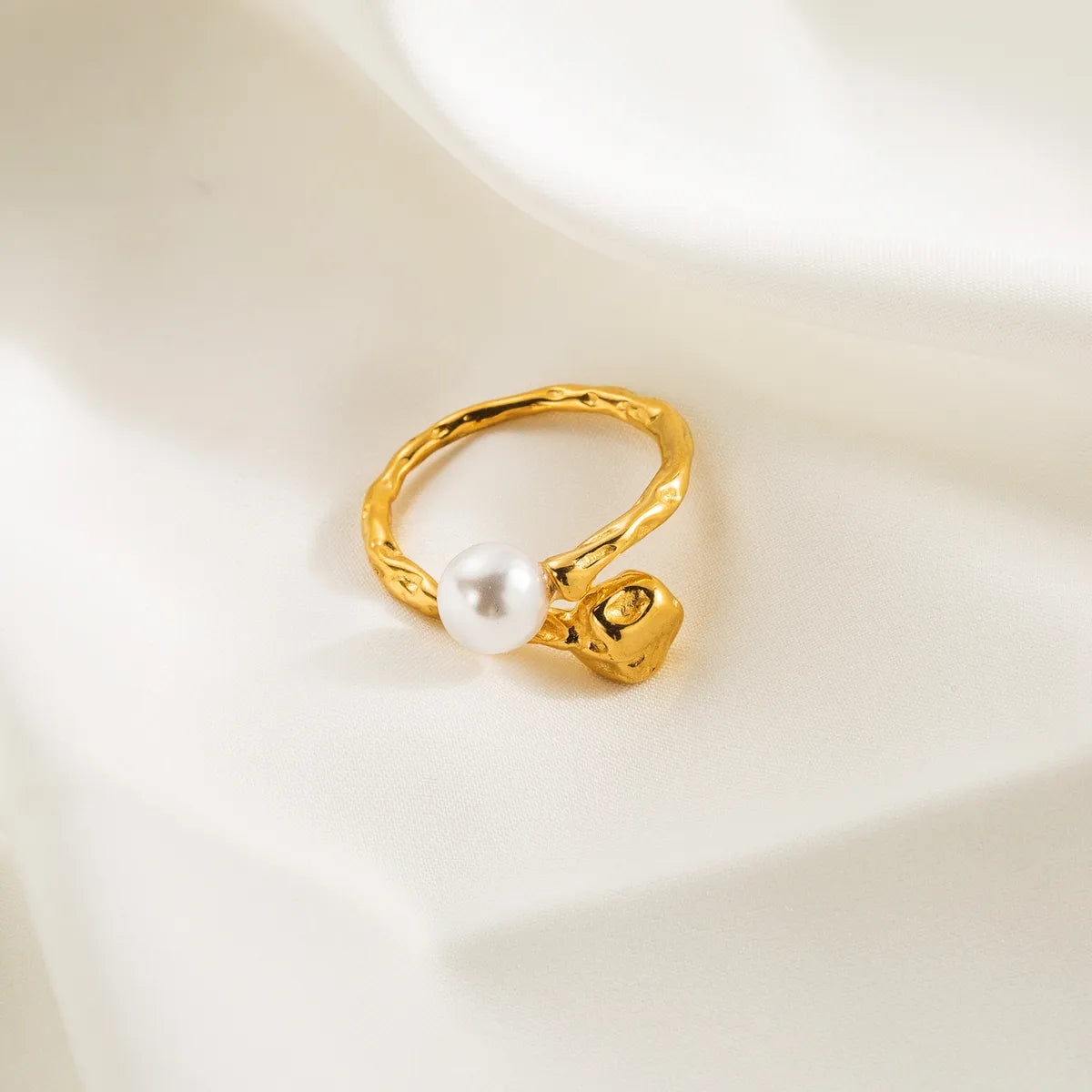 Basic Classic Style Round Stainless Steel Plating Inlay Artificial Pearls 18k Gold Plated Open Rings