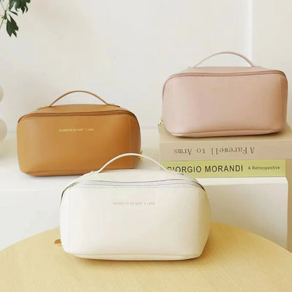 Basic Classic Style Solid Color Pu Leather Square Makeup Bags