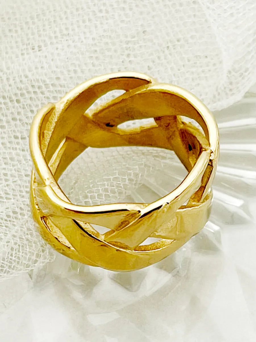 304 Stainless Steel 14K Gold Plated Basic Classic Style Plating Hollow Out Twist Rings