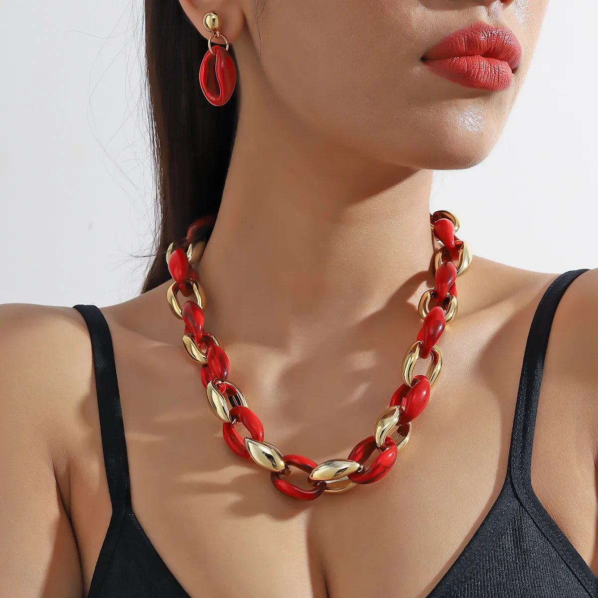 Basic Color Block Plastic Resin Plating Gold Plated Women's Jewelry Set