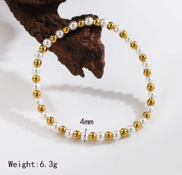 Basic Commute Solid Color 304 Stainless Steel Artificial Pearl 18K Gold Plated Artificial Pearls Bracelets In Bulk