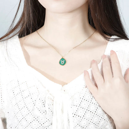 Basic Constellation Stainless Steel Inlay Malachite Pendant Necklace