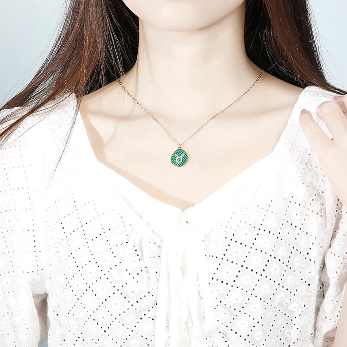 Basic Constellation Stainless Steel Inlay Malachite Pendant Necklace