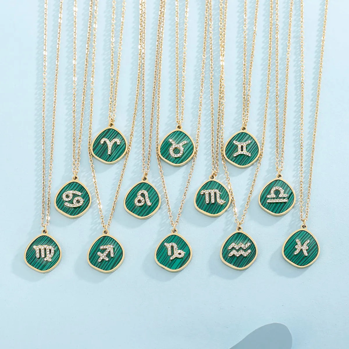 Basic Constellation Stainless Steel Inlay Malachite Pendant Necklace