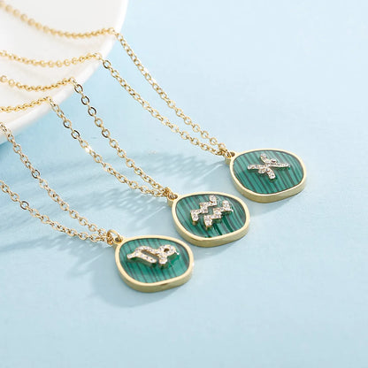 Basic Constellation Stainless Steel Inlay Malachite Pendant Necklace