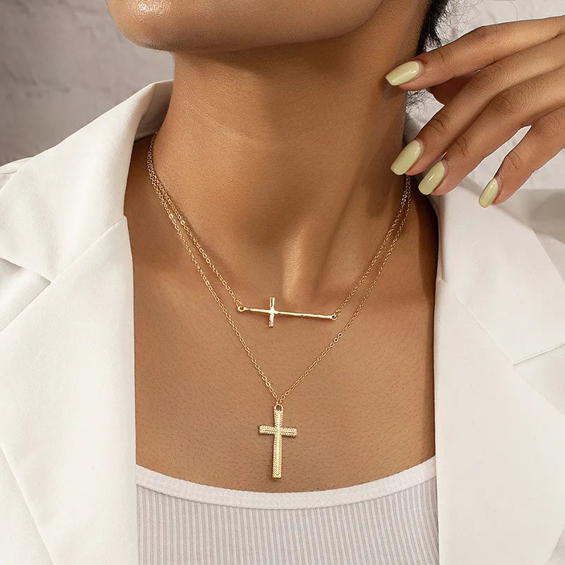 Basic Cross Alloy Plating Women'S Pendant Necklace