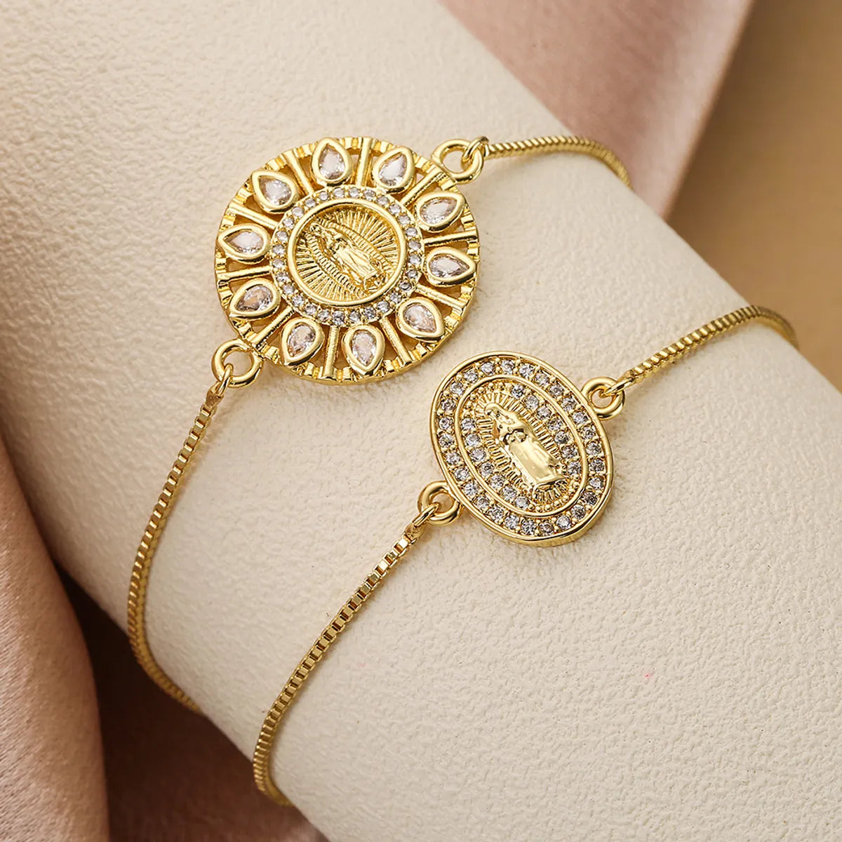 Basic Ethnic Style Virgin Mary Oval Water Droplets Copper 18k Gold Plated Zircon Bracelets In Bulk