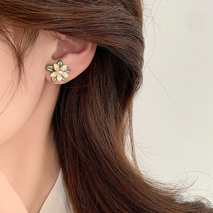 Basic Flower Alloy Inlay Pearl Women's Ear Studs