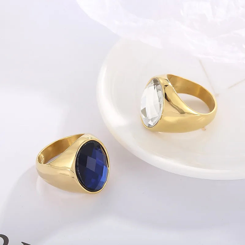 Wholesale Jewelry Basic Geometric Color Block Stainless Steel 18K Gold Plated Plating Rings