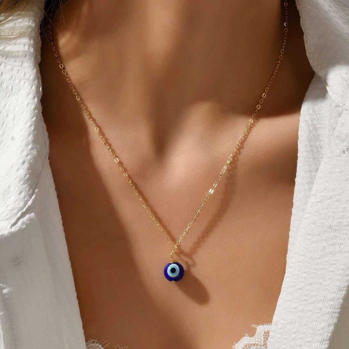 Basic Geometric Eye Alloy Resin Glass Wholesale Pendant Necklace