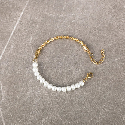 Basic Geometric Stainless Steel Artificial Pearl Bracelets