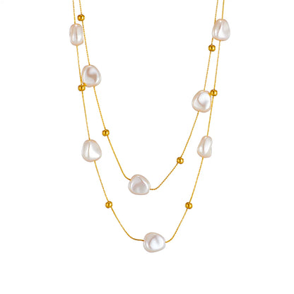 Basic Geometric Titanium Steel Gold Plated Artificial Pearls Necklace 1 Piece