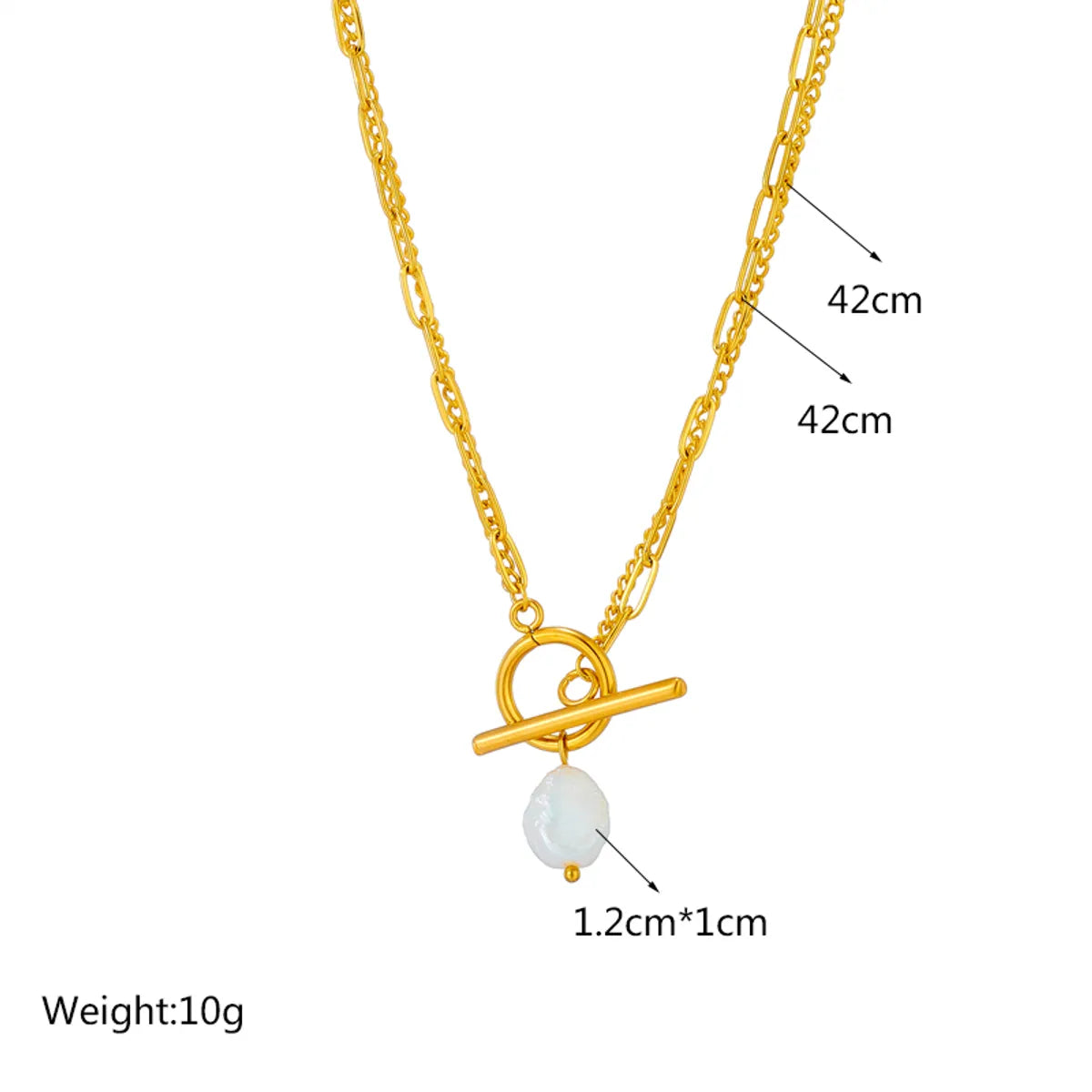 Basic Geometric Titanium Steel Layered Gold Plated Artificial Pearls Pendant Necklace