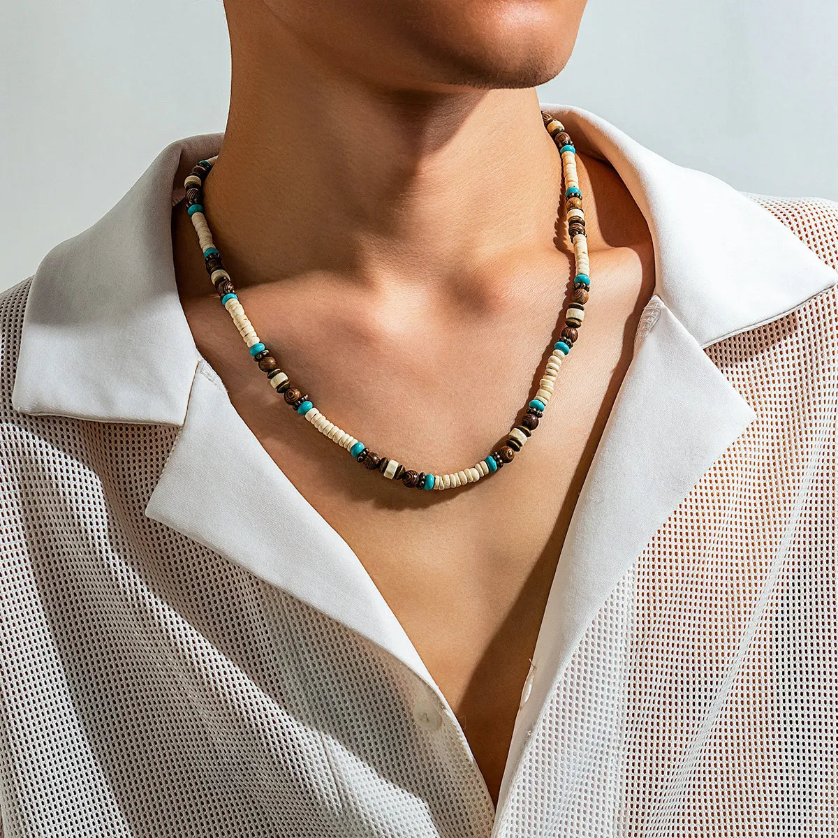 Basic Geometric Wooden Beads Beaded Men'S Necklace