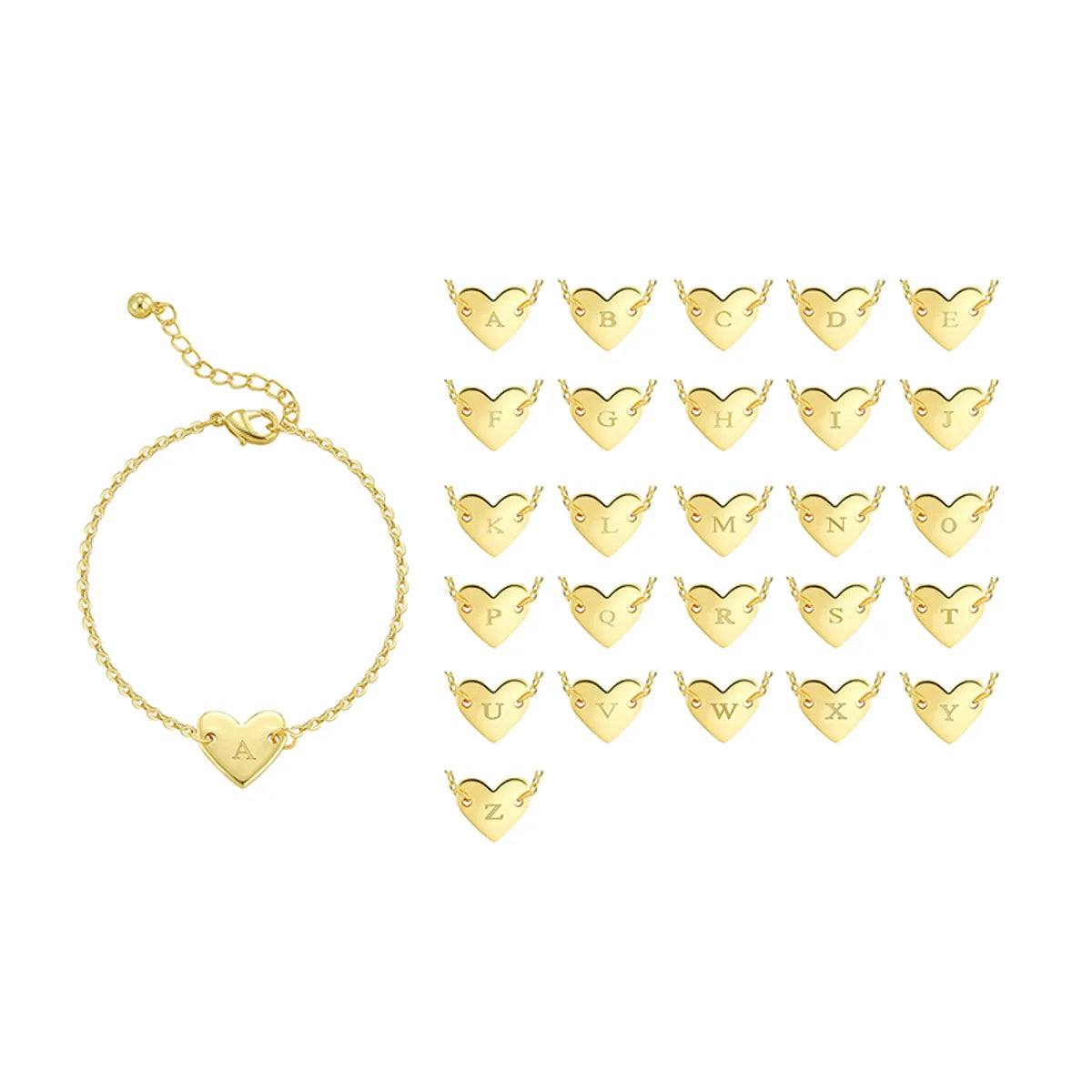 Basic Heart Shape Copper Plating 18k Gold Plated Bracelets