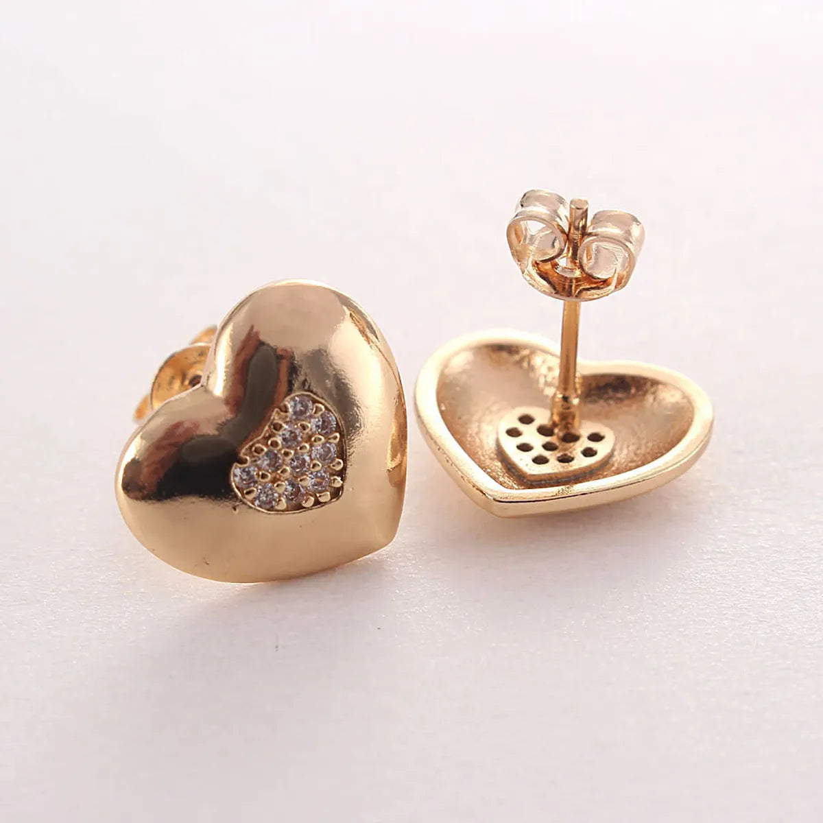 Basic Heart Shape Copper Plating Inlay Zircon Gold Plated Jewelry Set