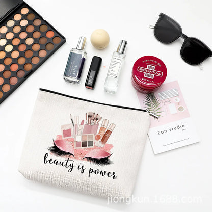 Basic Heart Shape Linen Square Makeup Bags