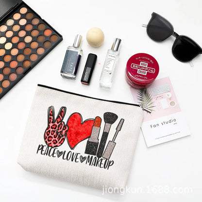 Basic Heart Shape Linen Square Makeup Bags