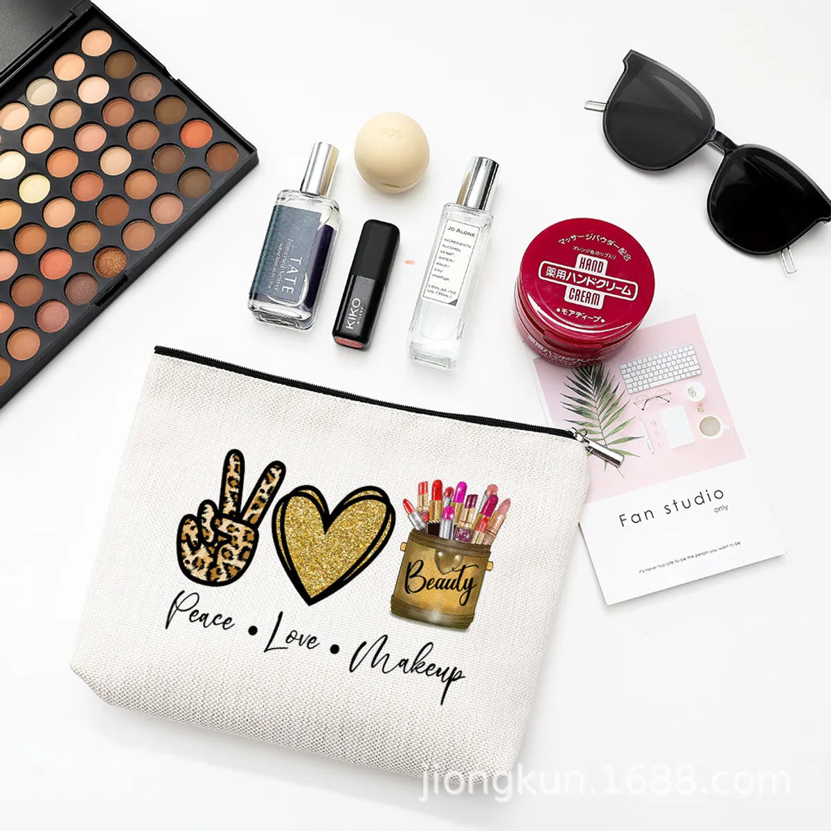 Basic Heart Shape Linen Square Makeup Bags