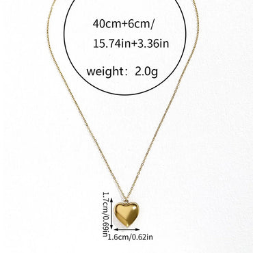 Basic Heart Shape Stainless Steel Three-dimensional Pendant Necklace