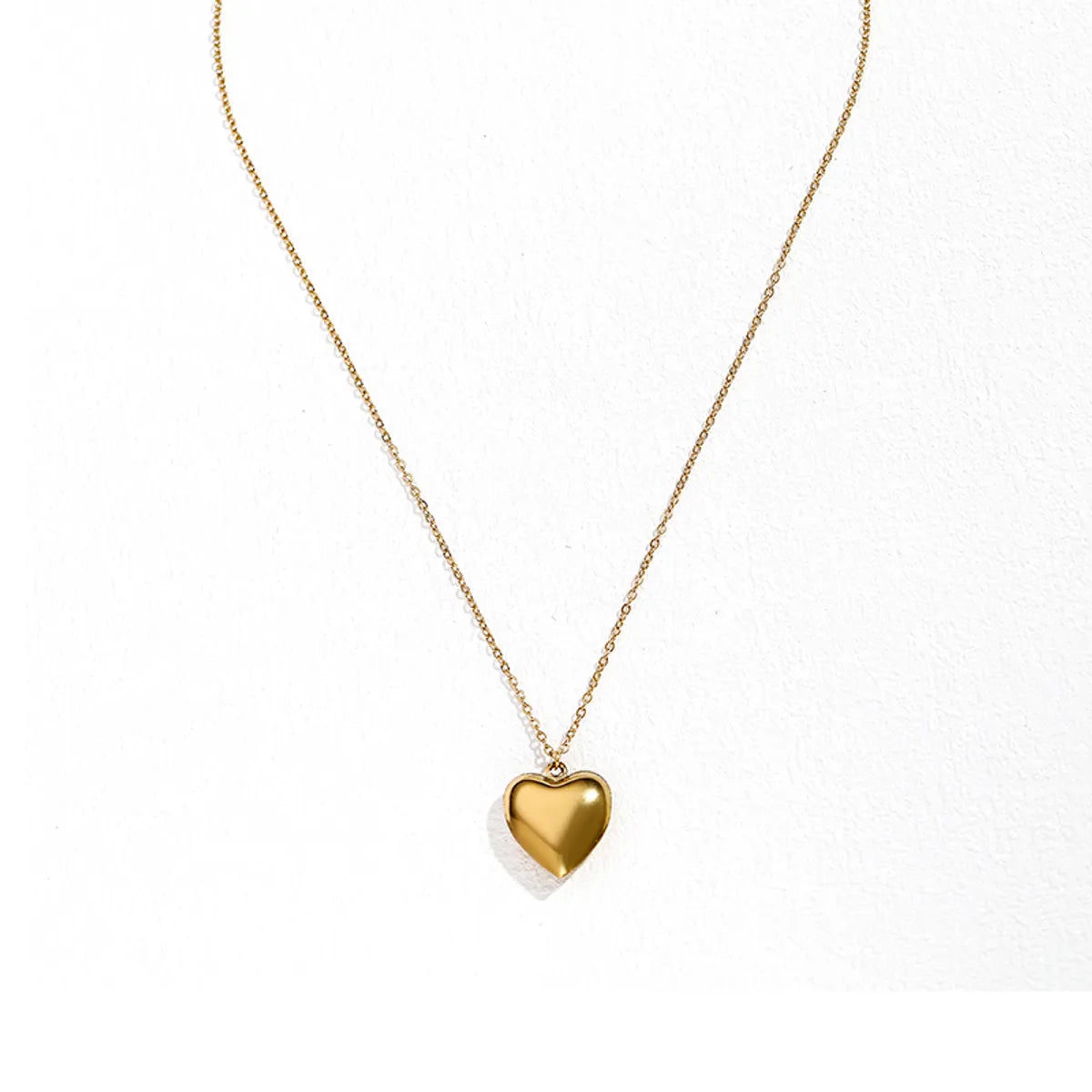 Basic Heart Shape Stainless Steel Three-dimensional Pendant Necklace