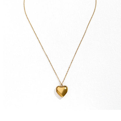 Basic Heart Shape Stainless Steel Three-dimensional Pendant Necklace