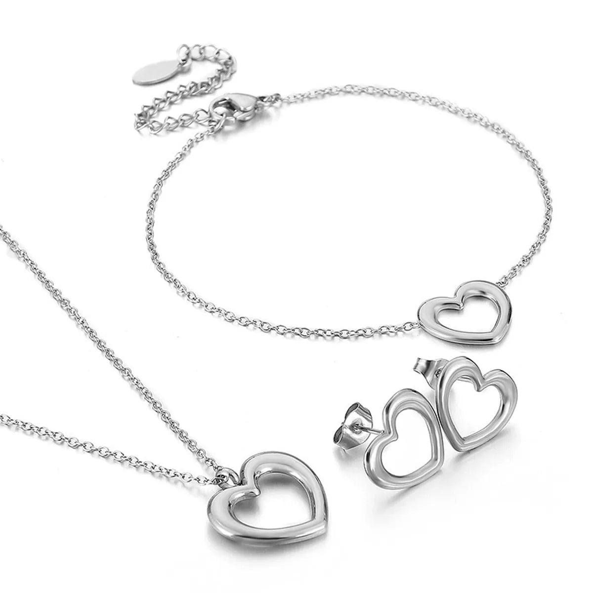 Basic Heart Shape Stainless Steel Titanium Steel Plating Jewelry Set