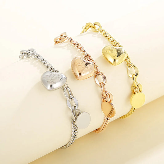 Basic Heart Shape Titanium Steel Plating Bracelets