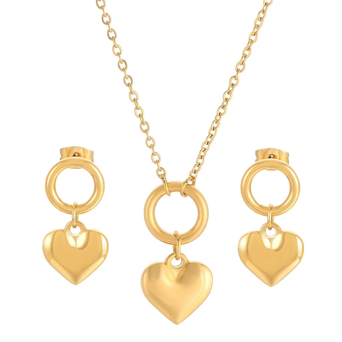 Basic Heart Shape Titanium Steel Plating Gold Plated Earrings Necklace