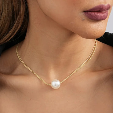 Wholesale Jewelry Basic Korean Style Round Imitation Pearl Iron Plating Necklace