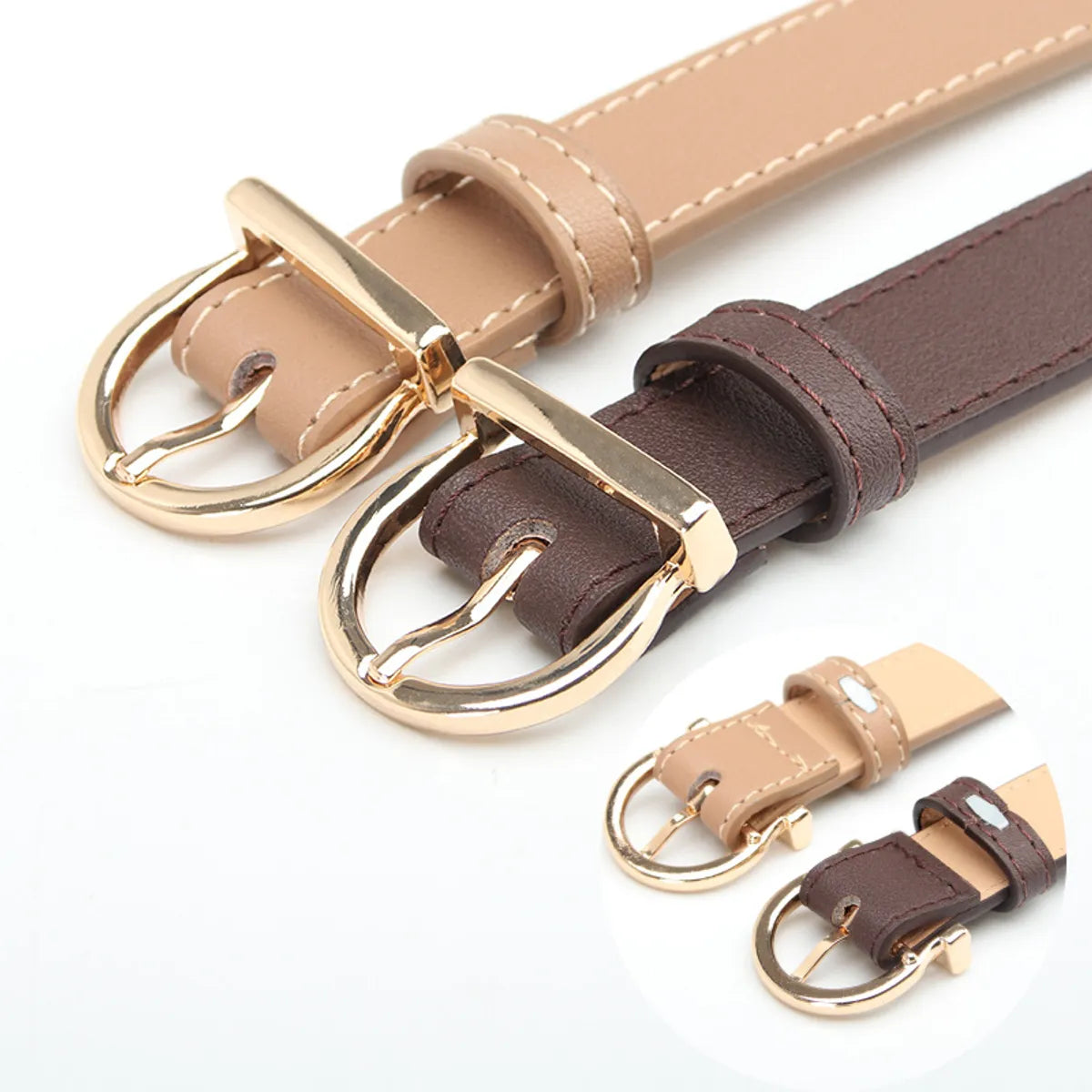 Basic Lady Simple Style Solid Color Pu Leather Alloy Women'S Leather Belts