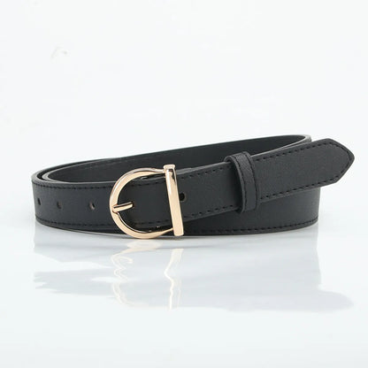 Basic Lady Simple Style Solid Color Pu Leather Alloy Women'S Leather Belts