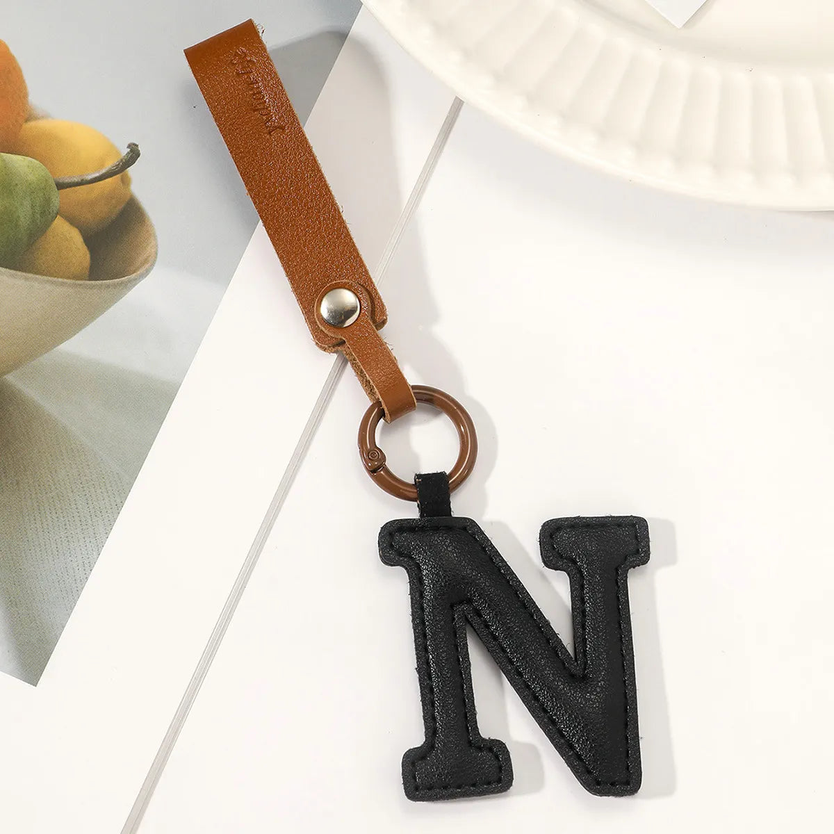 Basic Letter Pu Leather Unisex Bag Pendant Keychain