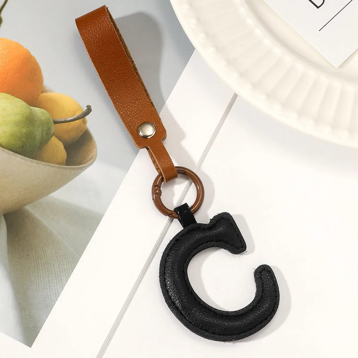 Basic Letter Pu Leather Unisex Bag Pendant Keychain