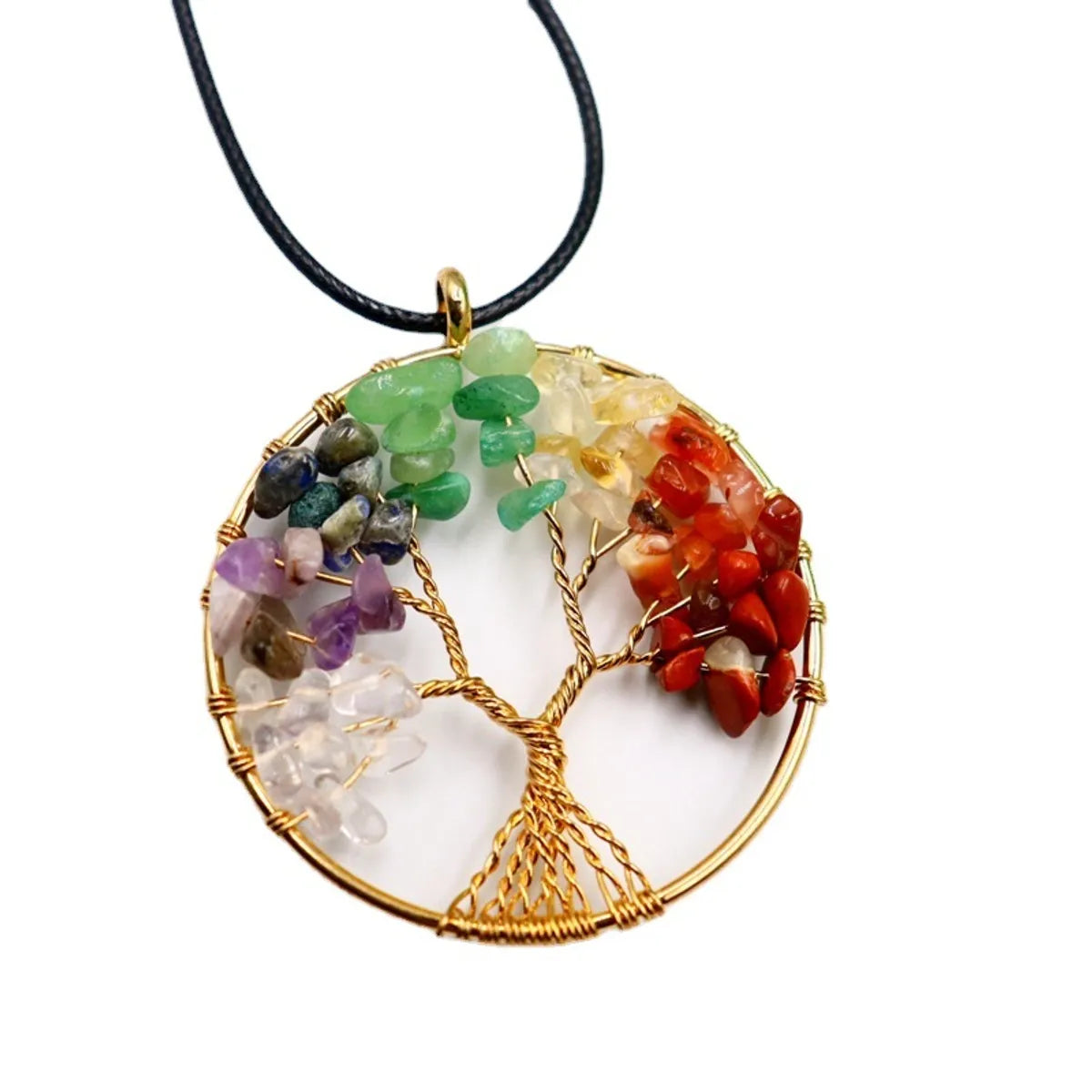 Basic Lucky Tree Pu Leather Natural Stone Pendant Necklace In Bulk