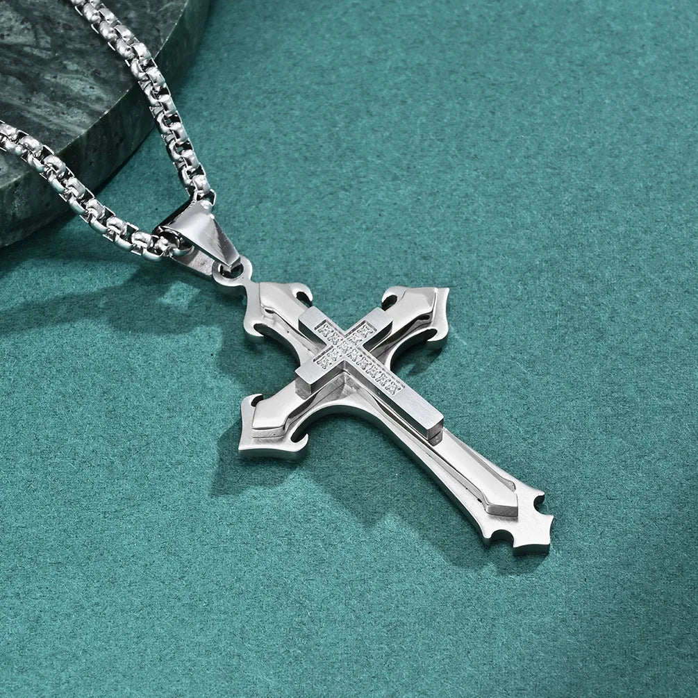 Basic Modern Style Classic Style Cross 304 Stainless Steel Inlay Zircon Men'S Pendant Necklace