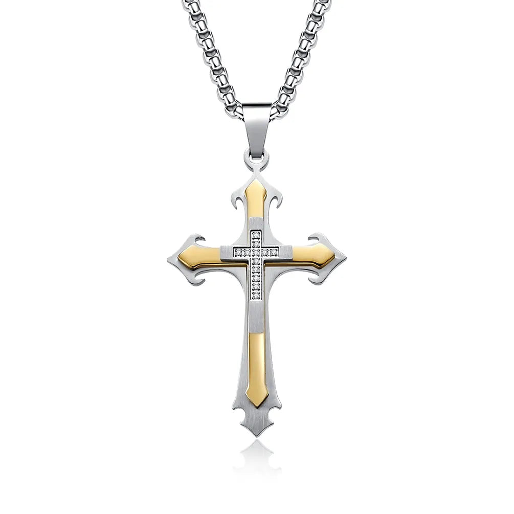 Basic Modern Style Classic Style Cross 304 Stainless Steel Inlay Zircon Men'S Pendant Necklace