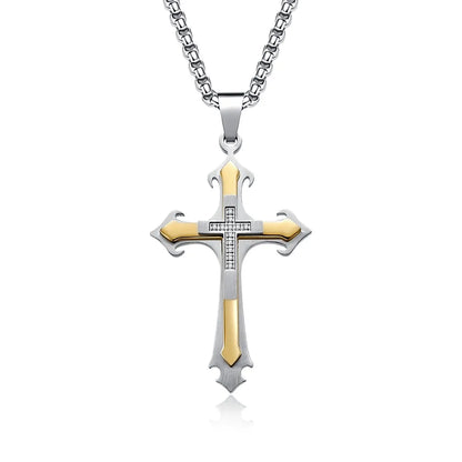 Basic Modern Style Classic Style Cross 304 Stainless Steel Inlay Zircon Men'S Pendant Necklace