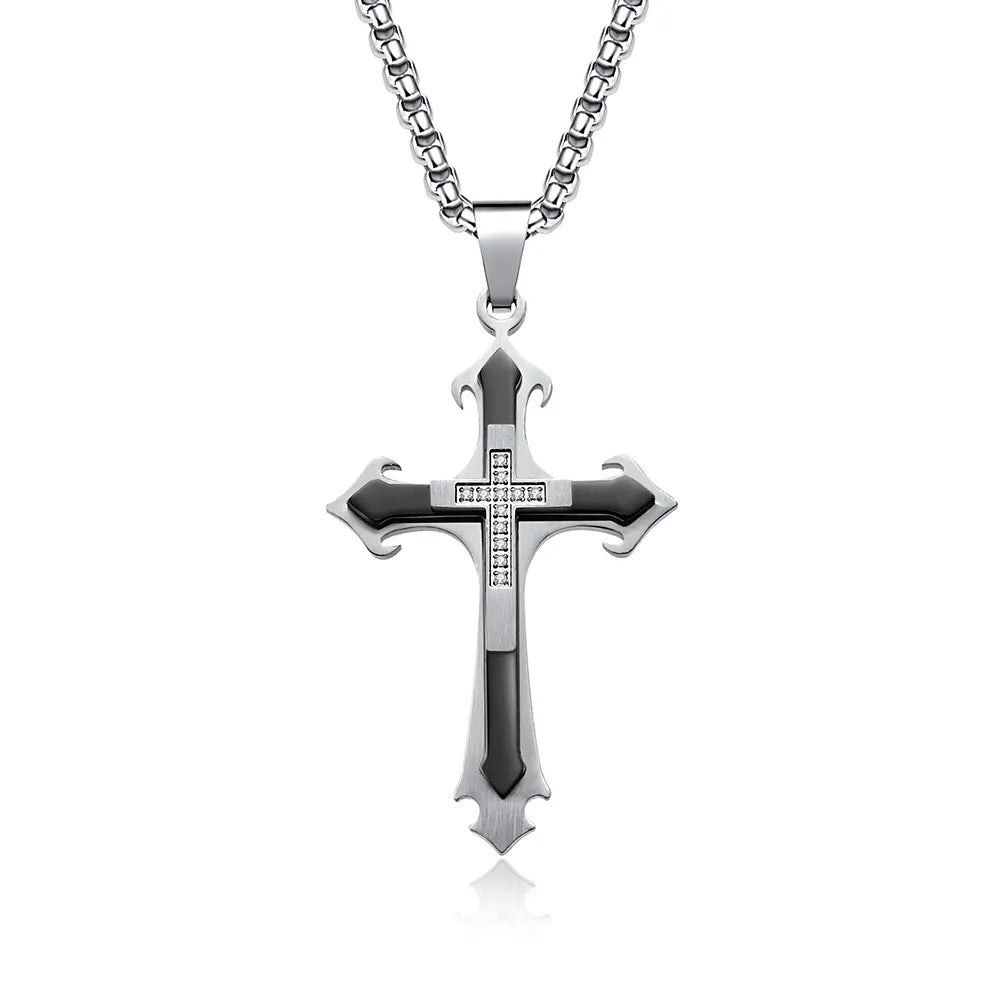 Basic Modern Style Classic Style Cross 304 Stainless Steel Inlay Zircon Men'S Pendant Necklace